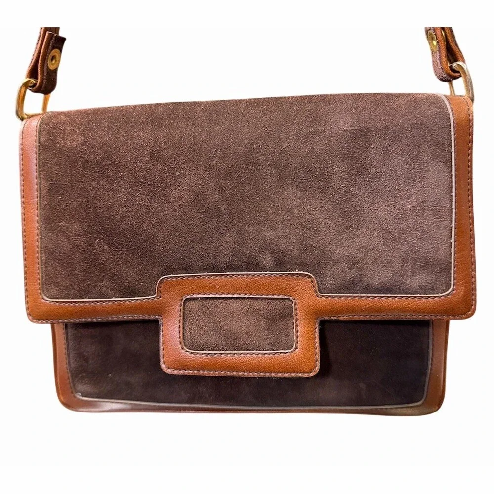 Vintage Adjustable Shoulder Strap Bag in Brown Leather And Suede